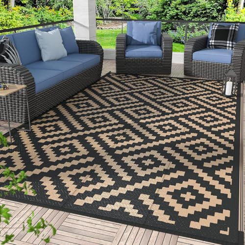 HGTRH Outdoor Teppich Camping mit öSen, Balkon Teppich Wasserfest Outdoor, Wendbar Gefloch Tenteppich für DraußEn Wohnmobil Kunststoff Strohteppich Faltbare Tragbar Wetterfest Garten AußEnteppich
