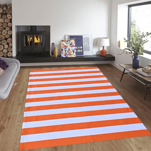 CAINANEL Herbst-Outdoor-Teppich, 122 x 180 cm, Orange und Weiß, gestreift, für Halloween, Erntedankfest, Herbst, Heimdekoration, mehrlagige Willkommens-Fußmatte für Veranda, Haustür
