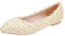Jamron Womens Elegant Pointed Toe Flower Lace Pearls Bridal Shoes Pumps Soft Sole Ballet Flats Beige SN070435 UK5