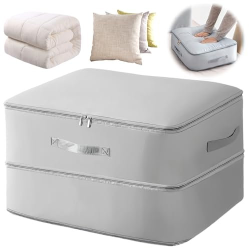 Organisateur auto-compressant ultra peu encombrant, organisateur de vêtements, sac de rangement pour couettes, couvertures, gris, 52 x 42 x 30 cm