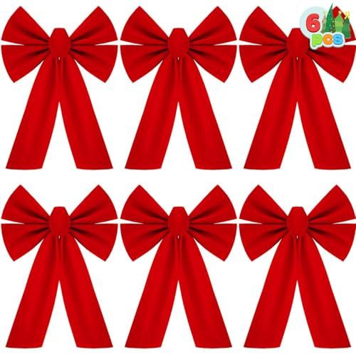 JOYIN - Juego de 6 lazos de Navidad de terciopelo rojo, 33 cm de largo y 22,9 cm de ancho para árbol, grandes lazos decorativos de Navidad para decoración de Navidad interior y exterior, coronas