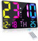 Luckits Digitaler Wecker Wanduhr, Wanduhr Digital mit Fernbedienung 13 Zoll LED-Display-Schreibtischuhren Temperatur Einstellbare Helligkeit 12/24 Stunden Kalenderuhr für Schlafzimmer-Bunte Ziffern