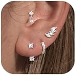 Adramata 4 Pairs Boucles d'Oreilles Femme Acier Inoxydable Creoles Boucles d'Oreilles à Tige Hypoallergéniques Cartilage Tragus Helix Piercing Oreille Petites Boucles d'Oreilles Femme Argent/Or