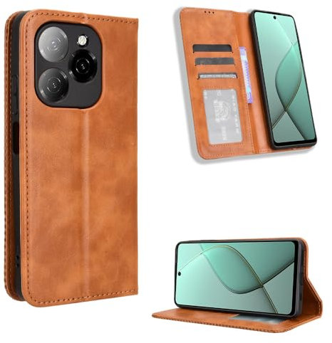 BellaCase Tecno Spark 20 Pro 5G Coque [Étui Portefeuille] [Fonction Support] [Slots pour Cartes] [Couverture à Rabat Magnétique] Compatible avec Le Smartphone Tecno Spark 20 Pro 5G(Marron)