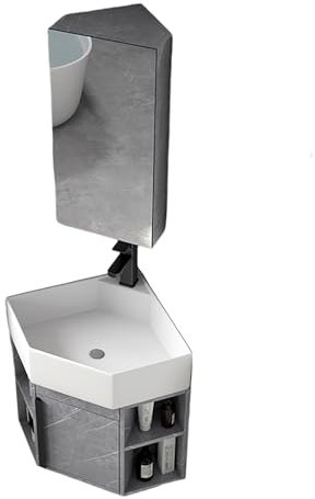 SXSYTR Eckwaschbecken Mit Unterschrank, Wandmontiertes Keramikwaschbecken, Eckwaschbecken Mit Unterschrank, Badezimmerschrank Mit Wasserhahn und Abfluss, für Kleine Räume(40cm)