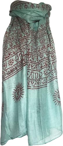 Genesis Imports Indischer Om Mantra Handblock bedruckter Schal Gebetsschal, Meeresschaum, Einheitsgröße