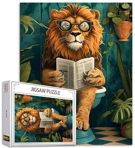 Tucocoo Lustige Löwen-Zeitungspuzzles für Erwachsene, 1000 Teile, Tiere Toilette, Tropische Pflanze, Badezimmer, Kunst, DIY-Puzzles für Heimdekoration, Geschenke, Familie herausforderndes Puzzle