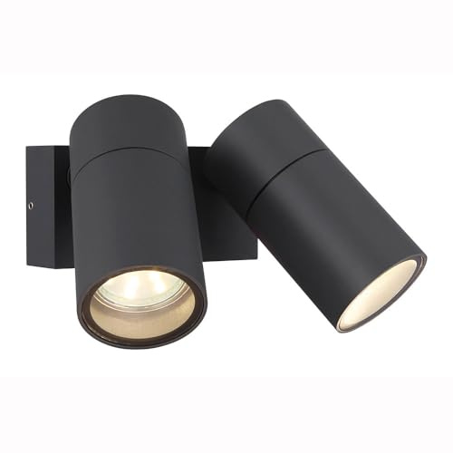 GLOBO Wandlampe Wandleuchte Aluminium Gartenleuchte 2 flammig verstellbar, Aluminium anthrazit, 2x GU10 Fassungen, BxH 15x11,8 cm