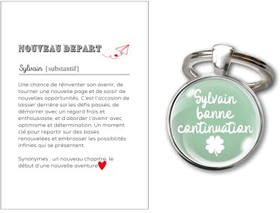 Porte-clés cabochon - Carte définition Nouveau départ - Cadeau homme femme collègue demenagement personnalisé personnalisable prénom texte Idée Anniversaire ou Noël Accessoire (NOUVEAU DEPART)