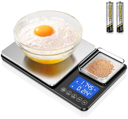 KUAIVO 0.001oz/33lbs Dual Platform Food Kitchen Scales Digital Weight Grams and Ounces, Two Precisions Kitchen Scale for Sourdough Bread, Baking and Cooking with 7 Units Tare, Accumulation Functions