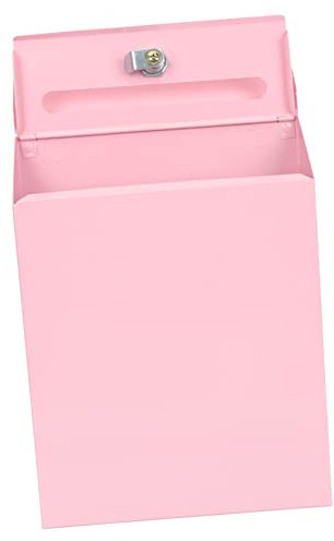 Veemoon Box Mailbox with Lock Box Home Drop Payment Money Sticker Parcel Cash Numbers Holder Mail Slot Letter Stash Gated Through Outdoor Ballot Post Outside for Wall Lettres Pink Iron