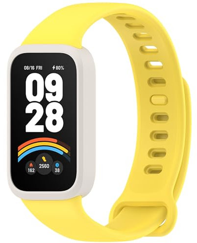 CZhkg Silicona integrada Deportiva Wristband para Redmi Band 3/Xiaomi Mi Band 9 Active Strap,Correa de Reloj Ajustable Correa Brazalete Pulsera para Xiaomi Mi Band 9 Active/Redmi Band 3 (amarillo)