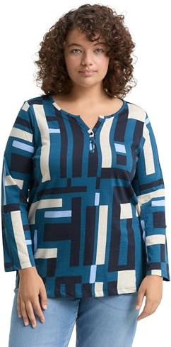 TOM TAILOR Damen Plussize Plus Size-Henley Blusenshirt mit Muster