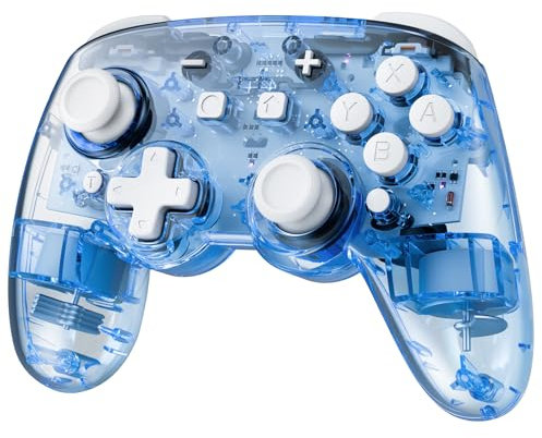 PALPOW Efecto Hall Mando Pro Switch 2, Mando Inalambrico Compatible con Nintendo Switch 2/OLED/Lite, RGB Bluetooth Controller con 7 LED Colores/Paddle/Turbo, Azul