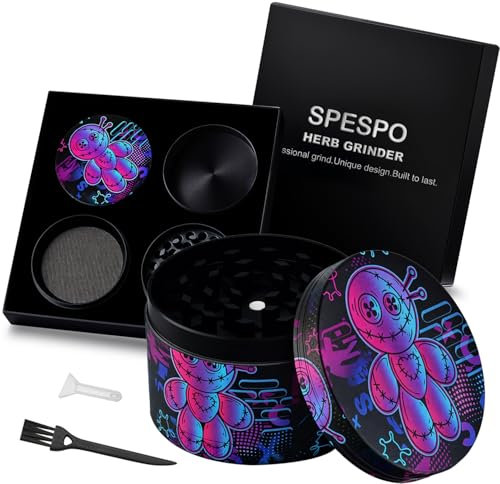 Spespo Herb Grinder, Large Spice Grinder 63mm(2.5 inch),4 Layers Full Color Painting Metal Grinder with Pollen Scraper (Robot Design)