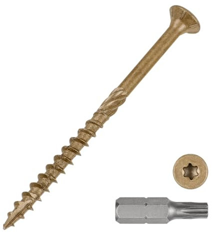 METALLIXITY Deck Screws (#10x3) 300Pcs, Carbon Steel Wood Screw Decking Screws Epoxy Coated with T25 Torx Drive Head - for Wood Fence, Table, Chairs, Tan