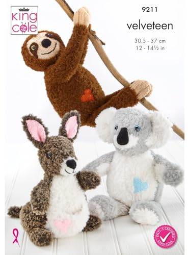 King Cole Knitting Pattern Fluffy Friends Kangaroo Koala & Sloth Toys (9211)