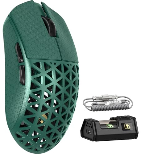 MAMBASNAKE M5 Ultra Carbon Fiber 8000Hz Wireless Gaming Mouse, 39g Superlight, 42000DPI, PAW3950MAX Sensor, Nordic 52840 MCU Chip, Bluetooth/2.4G/USB-C Wired Mäuse mit Spiralkabel für PC/Mac (Grün)