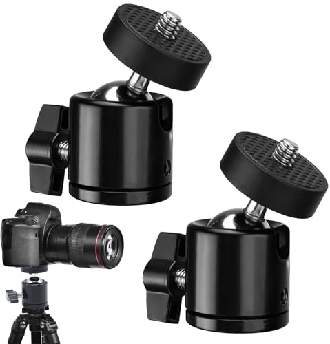 2 Stück Mini kugelgelenk, Mit 1/4 Blitzschuhadapter, 360° Kugelkopf Stativ IT 1/4 Zoll Gewindewechselplatte für Stativ, Einbeinstativ, DSLR, Videokamera