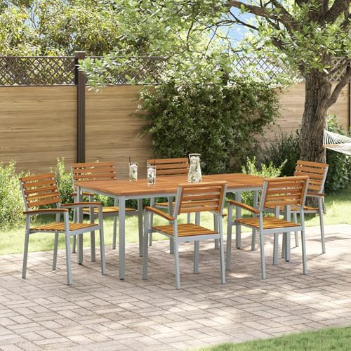 EMYRLXQW Gartentische für den Außenbereich, 7-teilig, Massivholz, Akazie und Metall