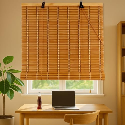 Natural Bamboo Roller Blinds Retro Wood Window/Door Shades Blinds,Day Night Bamboo Light Filtering Roman Shades,Blackout Curtain for Internal/Outdoor/Garden/Patio