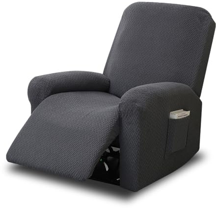 CAAGGMM 4-Teilig All-Inclusive Sesselbezug, Stretch Relaxsessel Bezüge, Recliner Sofabezug, Stretch Sessel Überzug mit Taschen, Freizeitstuhlbezug, für Fernsehsessel Liege Sessel(Dunkelgrau)