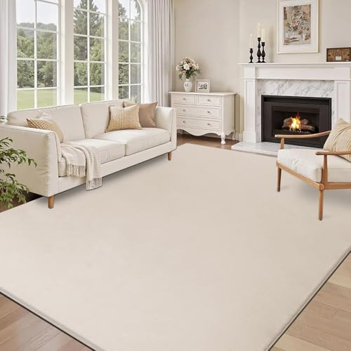 SHACOS Beige Teppich Wohnzimmer 140x200 cm Kurzflor Teppich Schlafzimmer Kunstfell Weich Flauschig Wohnzimmerteppich Waschbare Teppiche Modern rutschfest, Felloptik