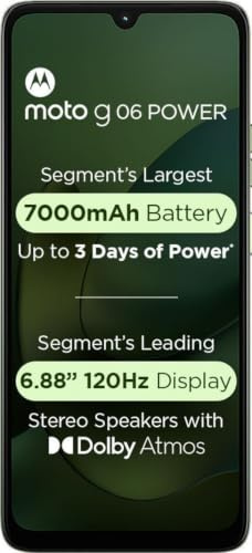 Motorola Moto g06 Power (Pantone Tendril, 4GB RAM, 64GB Storage) | 7000mAh Battery | 6.88 120Hz HD+ Display | 50MP Camera | Android 15 | MediaTek Helio G81 | IP64 | Gorilla Glass 3