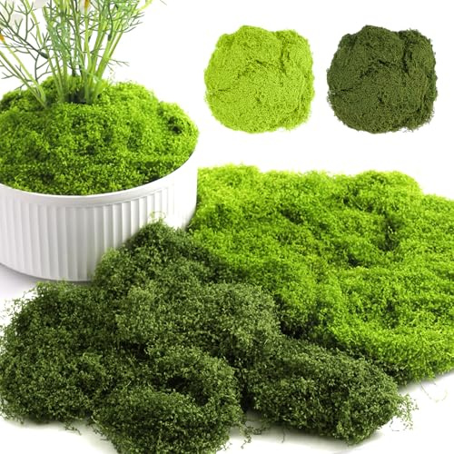 200g Mousse Artificielle Decoration, Réutilisable Nylon Fausse Mousse Vegetale, Mousses Stabilisée Artificielle Verte Fausse Herbe, Mousses Végétale Decorative pour Jardin Artisanat (Foncé + Clair)