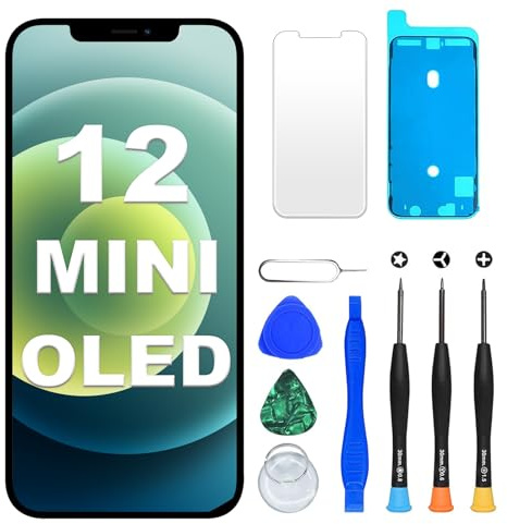 DIGI4U OLED für iPhone 12 mini Display Bildschirm Ersatz, 5,4 Zoll Bildschirm Ersatz COF Full HD Truetone 3D Touch Bildschirm Digitizer Einheit mit Reparaturset