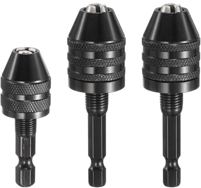 QUARKZMAN 3pcs Mandrin À Clé Pour Perceuses Électriques Noir | 0.3-6.5 & 0.3-3.6 & 0.8-8 mm Avec Adaptateur De Conversion À Queue 1/4, Tournevis Sans Fil Et Outils Rotatifs