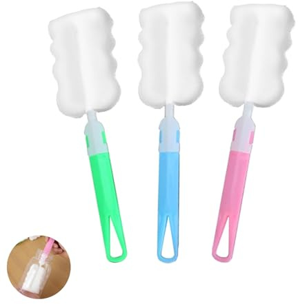 3 PCS Sponge Bottle Brushes, Soft Sponge Foam Bottle Brushes for Cleaning, Sponge with Handle, for Cups Mugs Kettles Wine Glasses and Baby Bottles