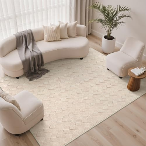BEIMO Beige Wohnzimmer Teppich, Waschbar & rutschfest, 160x230 cm | Weiche 3D-Optik im modernen Boho-Stil sorgt für mehr Wohnkomfort in Schlafzimmer, Wohnzimmer oder Flur