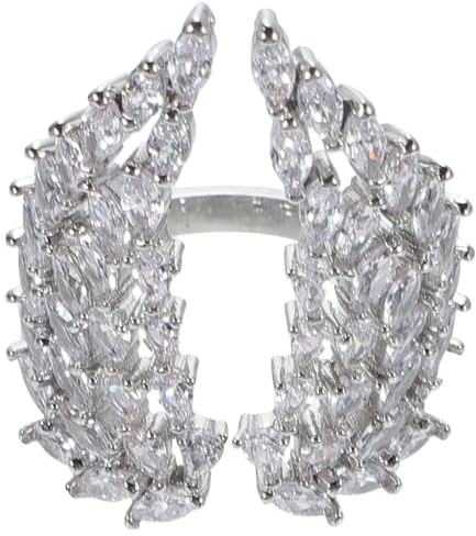 GLEAVI Frauen Ring mit Strasssteinen Engelsflügel Offener Einstellbarer Flügelring Weißgold Schmuck für Hochzeit Party Alltag