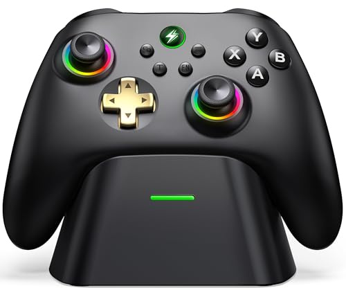 Wireless PC Controller with Hall Effect Joysticks & Charging Dock, 1000Hz Polling Rate, Remappable Buttons,Turbo & Vibration-Bluetooth Game Controller Compatible with Windows PC/Switch/Steam/Android