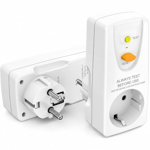 E40C FI-Schalter Steckdosenadapter 16A 10mA 230V IP44 für Schuko Typ F weiß