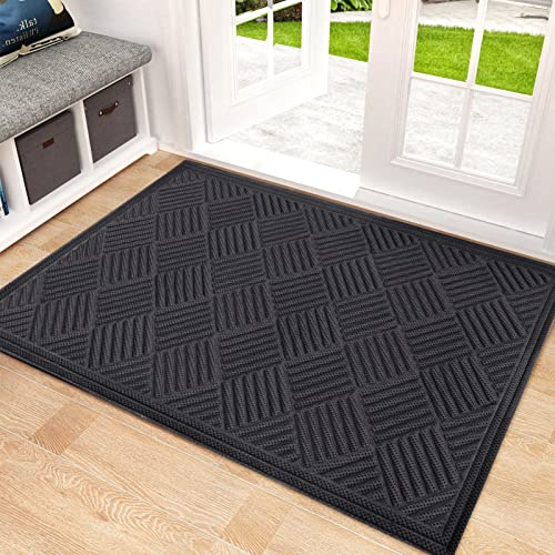Mibao Strapazierfähige Gummi-Fußmatte, 36 x 60 cm, rutschfest, langlebig, für den Innen- und Außenbereich, flache Eingang, große Fußmatte Garage, Terrasse, robust, leicht zu reinigen, grau