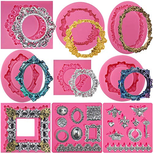 Retro Picture Frames Silicone Moulds for Fondant Cake Decoration, Polymer Clay Crafting Projects 9-Count