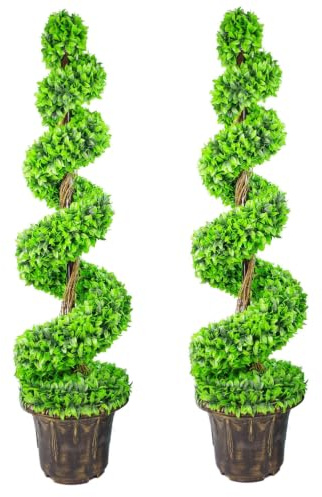 Leaf Großer künstlicher Spiralbaum mit dekorativem Pflanzgefäß, 120 cm, grünes Paar