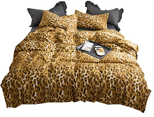 Sticker Superb Bettbezug aus 100% Baumwolle, Leopardenmuster 4-teilige Bettbezüge mit Kopfkissenbezug, Hypoallergene und Super Weiche Bettwäsche, Geeignet für Jungen und Mädchen (Gold, 220 * 240cm)