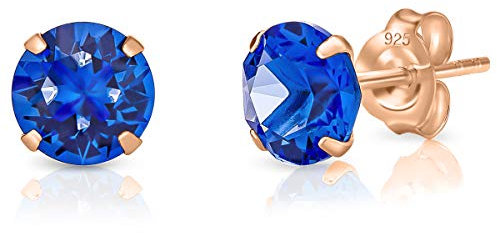 Orecchini Zaffiro - Punto Luce Argento 925 Placcati Oro Rosa con Cristallo Blu 6 mm - Orecchini Donna Lobo - Punti Luce Blu