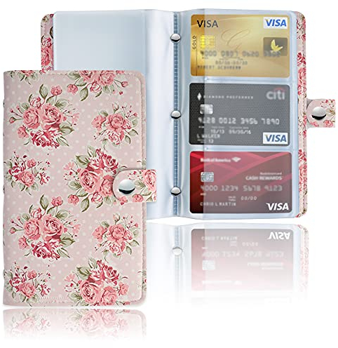 Visitenkartenhalter, Buch, LIZIMANDU Visitenkarten-Buchhülle, PU-Leder, Organisationsbinder, Namensausweishalter für Männer und Frauen, bis zu 192 Karten Kapazität (1-rosa Rose)