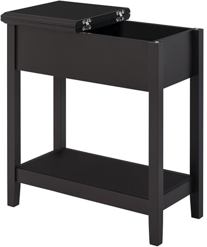 HOMCOM End Table, Narrow Side Table with Flip Top, Storage Cabinet, Bottom Shelf for Living Room, Dark Coffee