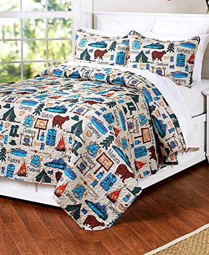 The Lakeside Collection Mit Retro-Camping-Aufdruck, Polyester, Mehrfarbig, Doppelbett