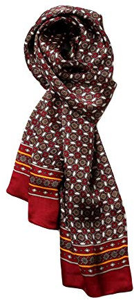UK_Stone Halstuch Herren 100% Seide Schal Vintage Pattern Seidenschal Herrenschal, (Kariert Blumen Pattern Weinrot)