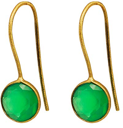 Vurmashop - 18 Karat vergoldete Ohrringe mit grüner Onyx Halbedelstein, für Damen, kleine runde Ohrringe, goldfarben