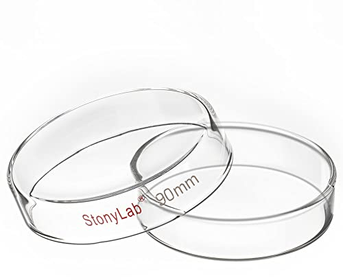 stonylab Petrischalen Glas, 90x20 mm Autoklavierbar Glas-Petrischalen Zellkulturschale Petri aus Borosilikatglas mit Deckel für das Labor