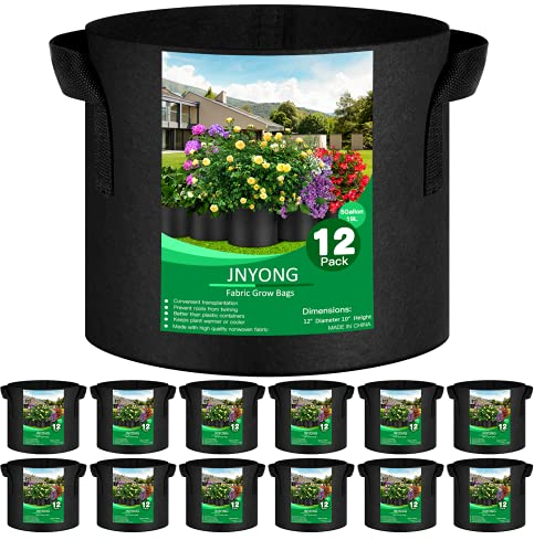 JNYONG Lot de 12 Sacs de Culture Non tissés épais de 12 litres, Pots en Tissu aéré avec poignées
