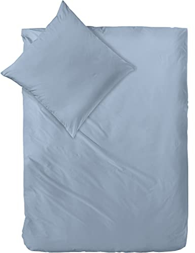 Decoper ® Mako-Satin Bettwäsche aus 100% Baumwolle | Atmungsaktiv & kuschelig weich | Farbe Rauchblau Blau Hell | 2 teilig - 135 x 200 cm + 80 x 80 cm