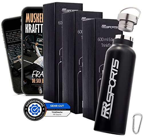 RR Sports - Edelstahl Trinkflasche 3er Set spülmaschinenfest 600ml hält warm kalt für Sport, Fitness, Fußball, Wandern, vakuum-isolierte Thermo-Flasche für Unterwegs ideal für Tee & Wasser nachhaltig